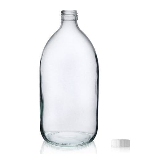 1000ml Clear Glass Sirop Bottle w White PP Cap