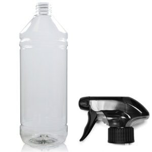 1 Litre Clear PET Plastic Bottle With Trigger Spray