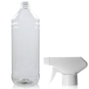 1 Litre Clear PET Plastic Bottle & Trigger Spray