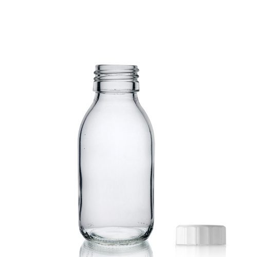 100ml Clear Glass Sirop Bottle w White PP Cap