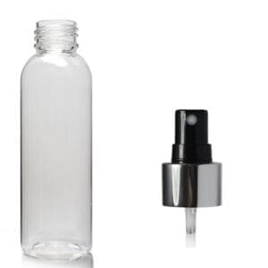 100ml Clear PET Boston Bottle & Black/Silver Atomiser Spray