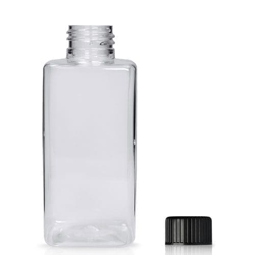 150ml Short Clear PET Square Bottle & Screw Cap