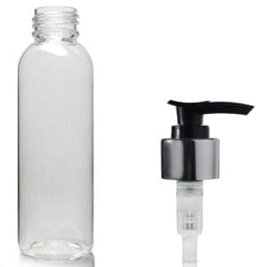 150ml Clear PET Boston Bottle & Silver Lotion Pump