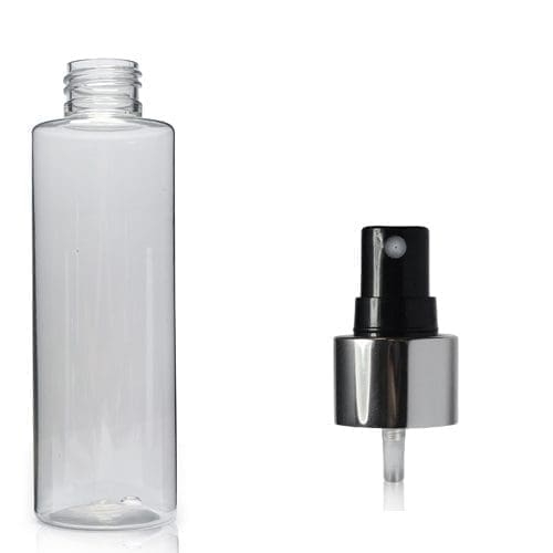 150ml Clear PET Plastic Tubular Bottle & Silver Atomiser Spray