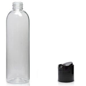 250ml Clear PET Boston Bottle & Disc Top Cap