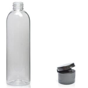 250ml Clear PET Boston Bottle & Flip Top Cap