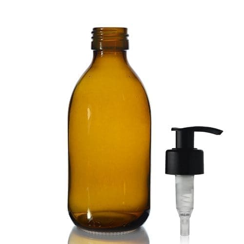 250ml Amber Glass Syrup Bottle & Standard Lotion Pump