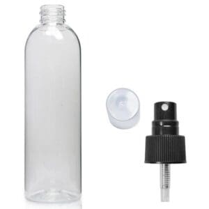 250ml Tall Clear PET Boston Bottle With Atomiser Spray