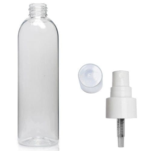250ml Tall Clear PET Boston Bottle With Atomiser Spray