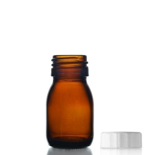 30ml Amber Glass Sirop Bottle w White PP Cap