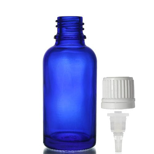 30ml Blue Glass Dropper Bottle w White Dropper Cap