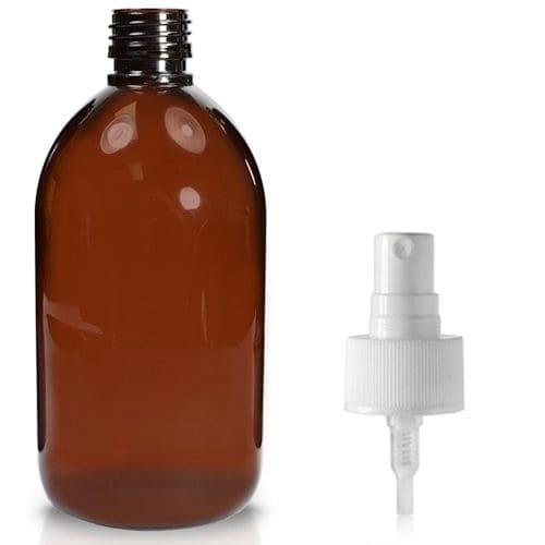 500ml Amber Sirop bottle with white spray