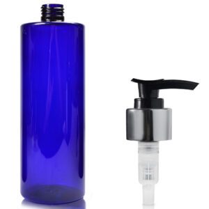 500ml Cobalt Blue PCR/PET Plastic Bottle & Silver Lotion Pump