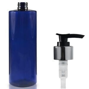 500ml Blue PET Plastic Bottle & Silver Lotion Pump