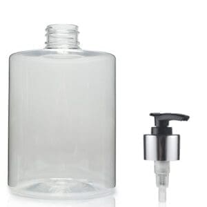 500ml Clear Cylindrical Bottle & Silver Lotion Pump
