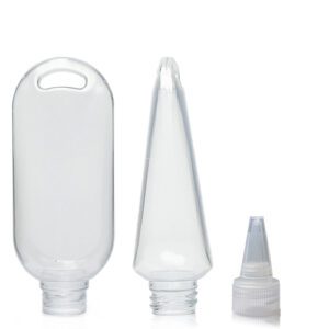 50ml Clear PVC Tottle Bottle, Clip & Spout Cap