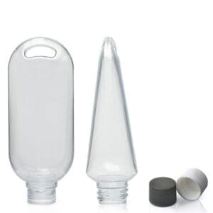 50ml Clear PVC Tottle Bottle, Clip & 20mm Screw Cap