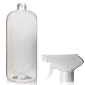 1000ml Clear Boston Bottle With 28mm Trigger Spray