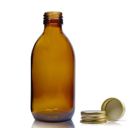 250ml Amber Glass Syrup Bottle & Aluminium Cap