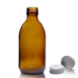 250ml Amber Glass Syrup Bottle & Aluminium Cap