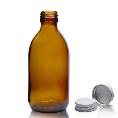 250ml Amber Glass Syrup Bottle & Aluminium Cap