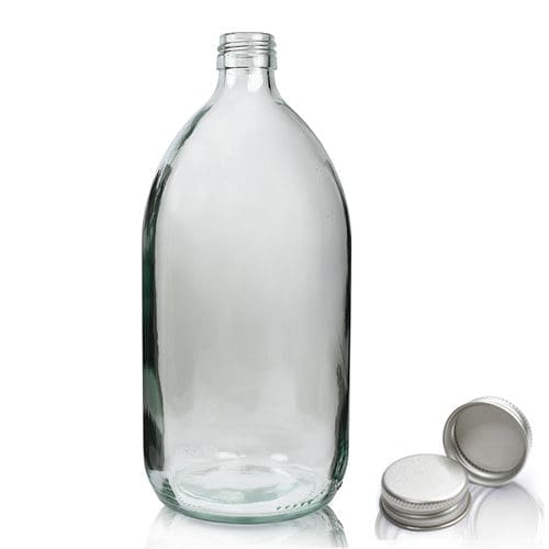 1000ml Clear Glass Syrup Bottle & Aluminium Cap