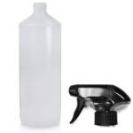 1 Litre Large Plastic Bottle Made From Natural HDPE With Trigger Spray