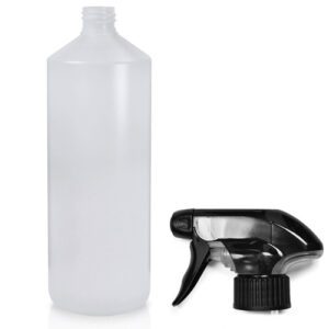 1 Litre Large Plastic Bottle Made From Natural HDPE With Trigger Spray