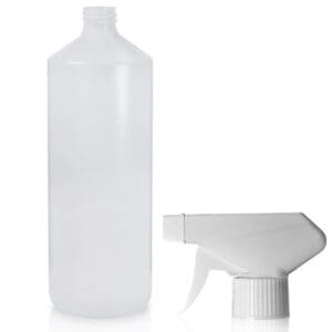 1 Litre Large Plastic Bottle Made From Natural HDPE With A Trigger Spray Cap