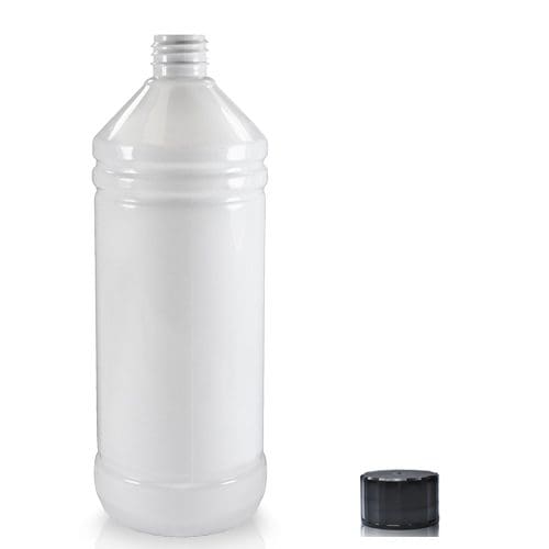 1000ml White PET Bottle w black Screw Cap