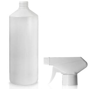 1 Litre HDPE Bottle Made From White Plastic With A Trigger Spray Cap