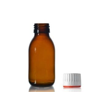100ml Amber Glass Sirop Bottle w Red Band Cap