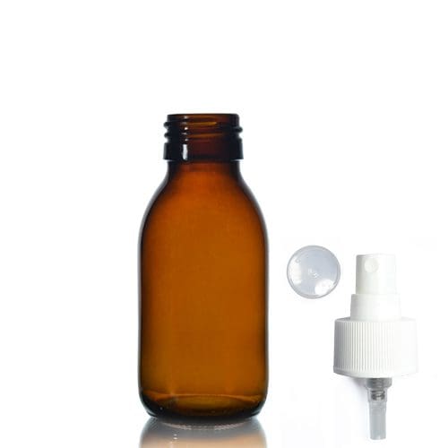 100ml Amber sirop bottle with white spray