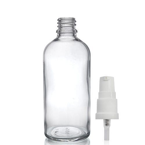 100ml Clear Glass Dropper Bottle w White Lotion Pump