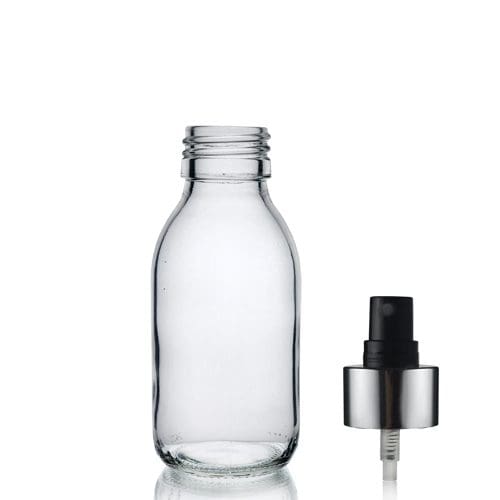 100ml Clear Glass Sirop Bottle w Black and Silver Atomiser