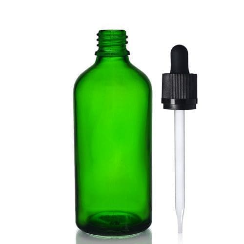 100ml Green Glass Dropper Bottle w Straight Tip Pipette
