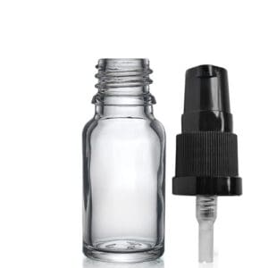 10ml Clear Glass Dropper Bottle w Black Lotion Pump
