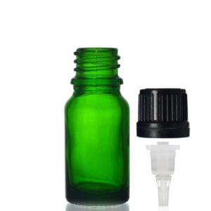 10ml Green Glass Dropper Bottle w Black Dropper Cap