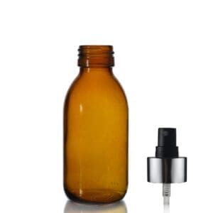 125ml Amber Glass Sirop Bottle w Black and Silver Atomiser