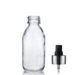125ml Clear Glass Sirop Bottle w Black and Silver Atomiser