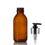 150ml Amber Glass Sirop Bottle w Black and Silver Lotion Pump