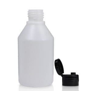 150ml Natural HDPE Round Bottle w Black Flip Top Cap