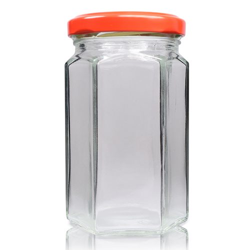 Wares Of Knutsford 100-Pack Hexagonal Glass Jars – 8oz / 190ml – Clear With Lids – For Jam, Honey, Chutney, Marmalade