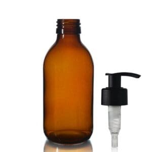 200ml Amber Glass Syrup Bottle With Standard Lotion Pump