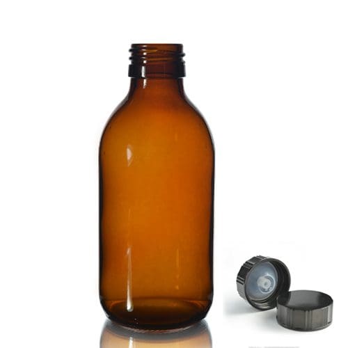 200ml Amber Glass Sirop Bottle w Black Urea Cap