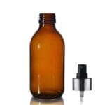 200ml Amber Glass Sirop Bottle w Black and Silver Atomiser