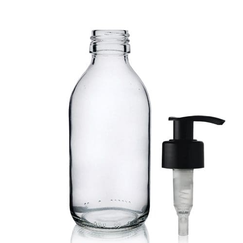 200ml Clear Glass Syrup Bottle & Lotion Pump