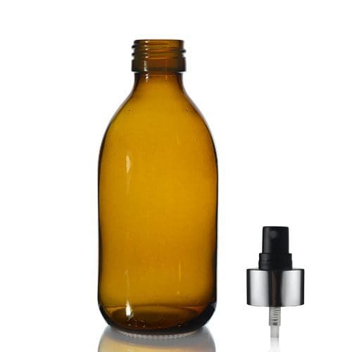 250ml Amber Glass Sirop Bottle w Black and Silver Atomiser