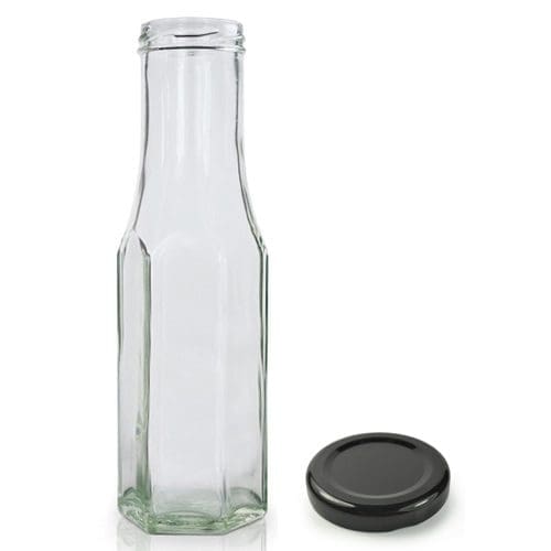 250ml Hexagonal Glass Sauce Bottle With Lid
