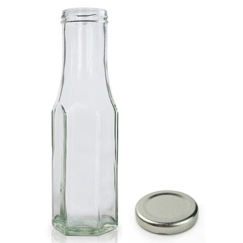 250ml Hexagonal Glass Sauce Bottle With Lid
